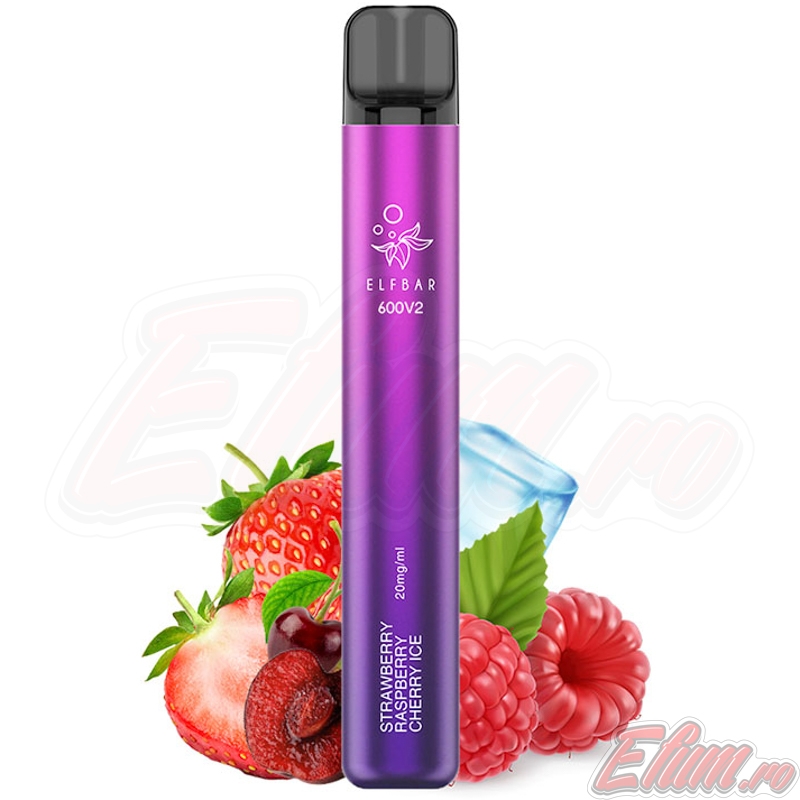 Tigara Strawberry Raspberry Cherry Ice Elf Bar v2 600 Vape Pen 20mg
