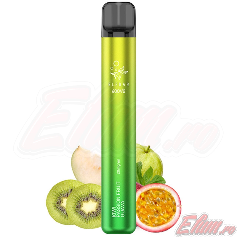 Tigara Kiwi Passion Fruit Guava Elf Bar v2 600 Vape Pen 20mg